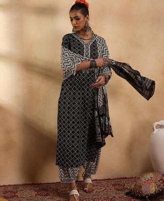 Women Printed Regular Pure Cotton Kurta with Salwar & With Dupatta 1