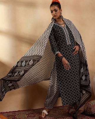 Women Printed Regular Pure Cotton Kurta with Salwar & With Dupatta 3
