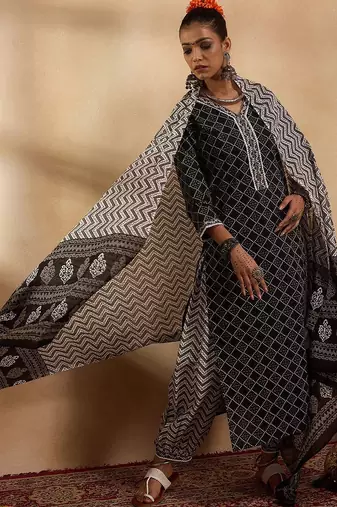 Women Printed Regular Pure Cotton Kurta with Salwar & With Dupatta