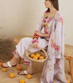 Floral Embroidered Regular Patchwork Kurta with Trousers & Dupatta