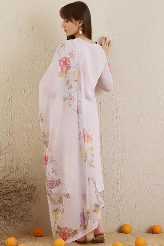 Floral Embroidered Regular Patchwork Kurta with Trousers & Dupatta