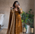 mustard yellow color sequin embroidery silk blend gown set