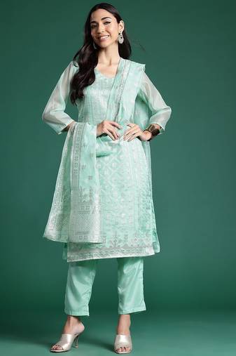 Women Regular Chanderi Silk Kurta with Trousers & With Dupatta
