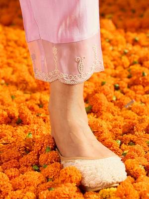 Floral Yoke Design Straight Sequinned Liva Kurta with Trousers & Dupatta 7