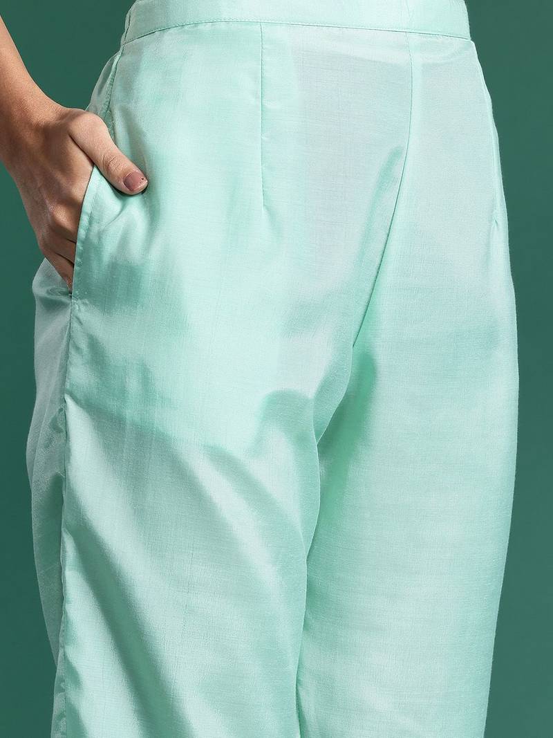 Women Regular Chanderi Silk Kurta with Trousers & With Dupatta