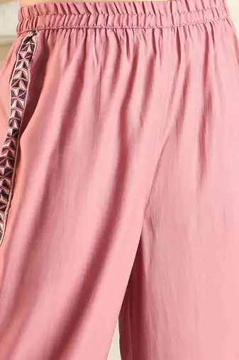 Pink Floral Printed Above Knee Shirt Collar Straight Kurta With Trouser