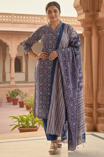 Women Ethnic Motifs Printed Pure Cotton Straight Kurta with Trousers & Dupatta