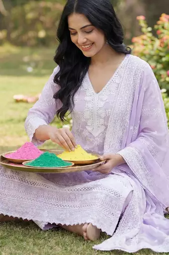 Women Ethnic Motifs Embroidered Regular Thread Work Pure Cotton Kurta with Trousers & With Dupatta