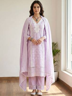 Women Ethnic Motifs Embroidered Regular Thread Work Pure Cotton Kurta with Trousers & With Dupatta 1