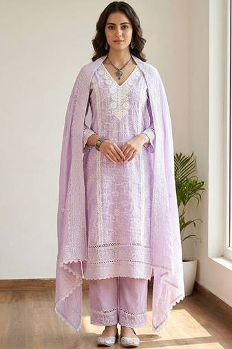 Women Ethnic Motifs Embroidered Regular Thread Work Pure Cotton Kurta with Trousers & With Dupatta