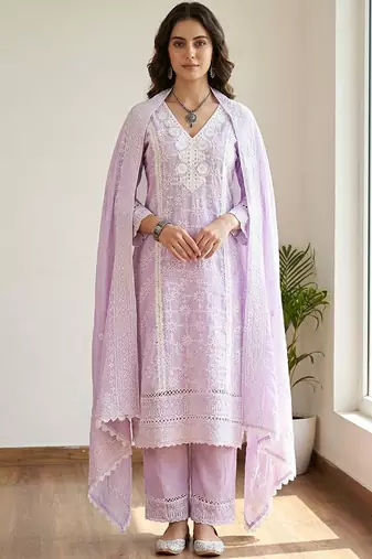Women Ethnic Motifs Embroidered Regular Thread Work Pure Cotton Kurta with Trousers & With Dupatta