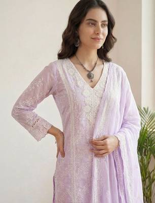 Women Ethnic Motifs Embroidered Regular Thread Work Pure Cotton Kurta with Trousers & With Dupatta 3