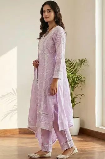 Women Ethnic Motifs Embroidered Regular Thread Work Pure Cotton Kurta with Trousers & With Dupatta