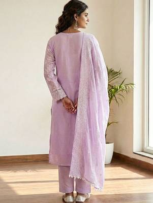Women Ethnic Motifs Embroidered Regular Thread Work Pure Cotton Kurta with Trousers & With Dupatta 5