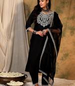 Ethnic Motifs Embroidered Thread Work Kurta With Trousers & Dupatta