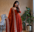 orange color sequin embroidery silk blend gown set