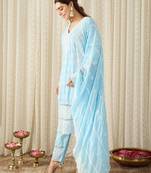 Women Ethnic Motifs Embroidered Regular Chikankari Pure Cotton Kurta with Trousers & With Dupatta