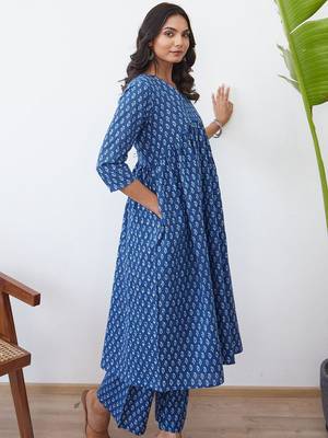 Ethnic Motifs Printed Pure Cotton Kurta With Trousers 7