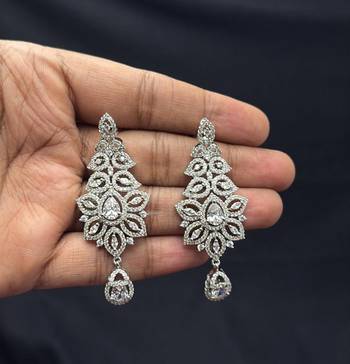 Cubic Zirconia Bridal Necklace Set, Silver Tone Chandelier Earrings, Wedding Statement Jewelry 4
