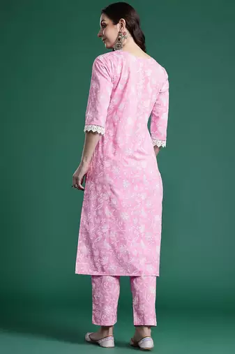 Women Floral Printed Regular Pure Cotton Kurta with Trousers
