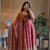 peach color sequin embroidery silk blend gown set