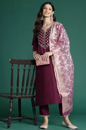 Plus Size Ethnic Motifs Embroidered Regular Gotta Patti Liva Kurta Set