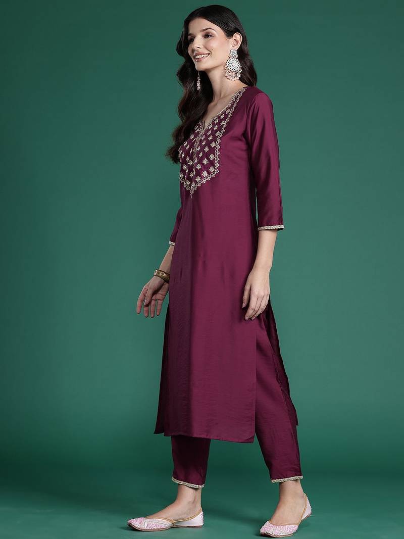 Plus Size Ethnic Motifs Embroidered Regular Gotta Patti Liva Kurta Set