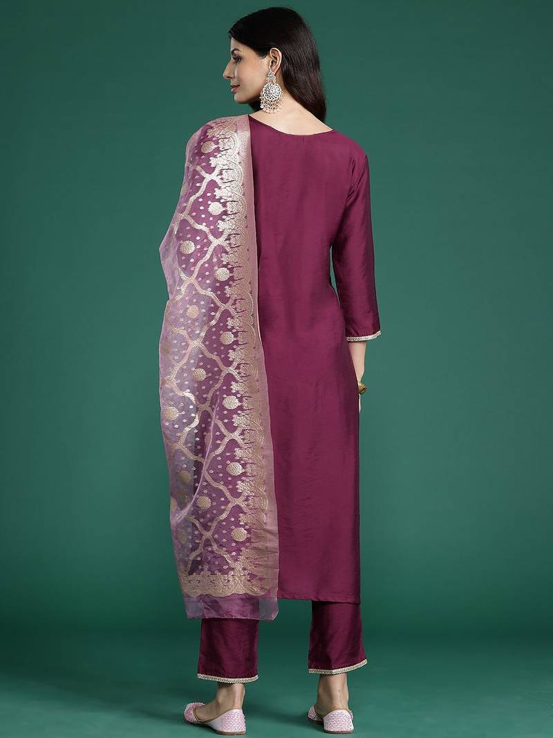 Plus Size Ethnic Motifs Embroidered Regular Gotta Patti Liva Kurta Set