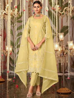 Women Ethnic Motifs Embroidered Regular Thread Work Kurta with Trousers & With Dupatta 1