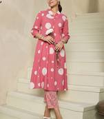 Geometric Printed V-Neck Pure Cotton A-line Kurta With Trousers