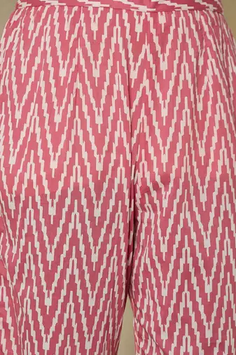 geometric printed v-neck  cotton a-line kurta with trousers
