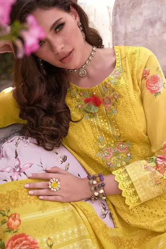 Women Floral Embroidered Cotton Kurta with Trousers & Dupatta