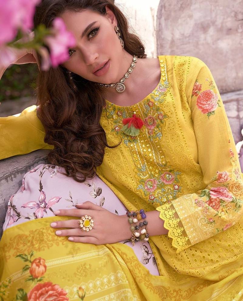 Women Floral Embroidered Cotton Kurta with Trousers & Dupatta