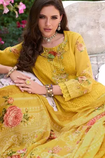 Women Floral Embroidered Cotton Kurta with Trousers & Dupatta
