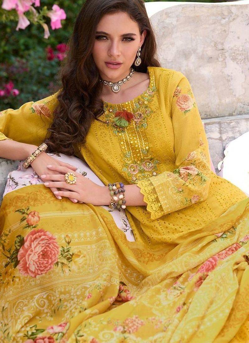 Women Floral Embroidered Cotton Kurta with Trousers & Dupatta