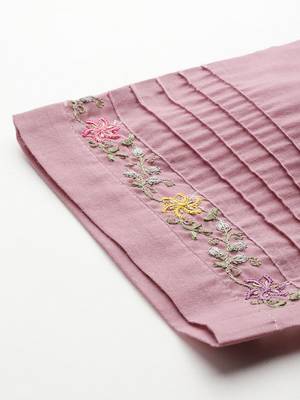 Floral Embroidered Thread Work Linen Kurta with Trousers & Dupatta 9