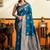 Teal blue silk blend saree with zari weaving & leaf motifs