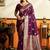Dark purple silk blend saree with zari weaving & leaf motifs