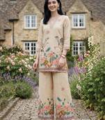 Women Floral Printed Regular Sequinned Linen Kurta with Palazzos
