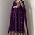 purple color sequin embroidery silk blend gown set