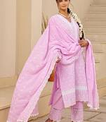 women ethnic motifs embroidered regular thread work  cotton kurta with trousers & with dupatta