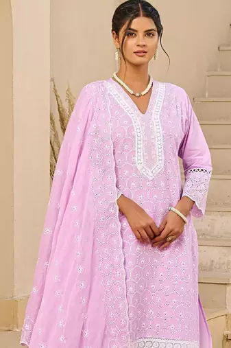 Women Ethnic Motifs Embroidered Regular Thread Work Pure Cotton Kurta with Trousers & With Dupatta