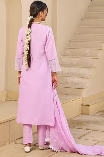Women Ethnic Motifs Embroidered Regular Thread Work Pure Cotton Kurta with Trousers & With Dupatta