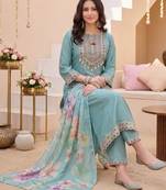 Women Ethnic Motifs Embroidered Regular Thread Work Kurta with Trousers & With Dupatta