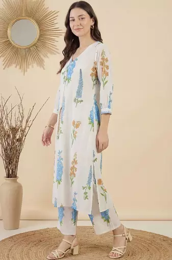 Women Floral Printed Regular Pure Cotton Kurta with Trousers