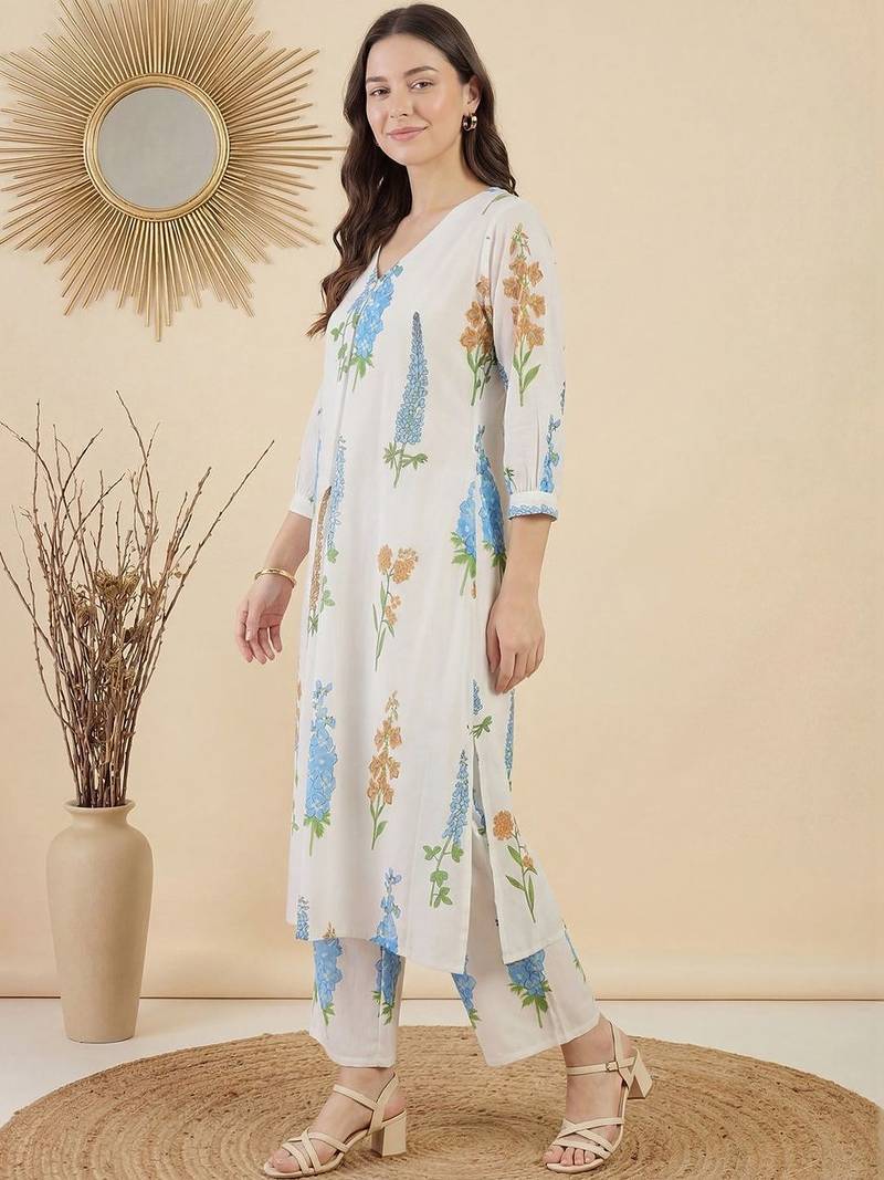 Women Floral Printed Regular Pure Cotton Kurta with Trousers