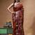 rust orange & maroon hand-painted silk blend saree with floral paisley print & golden zari border