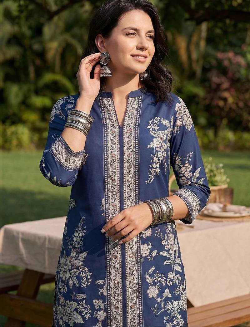 Women Paisley Printed Regular Mirror Work Silk Crepe Kurta with Palazzos