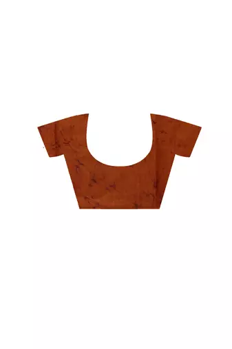 rust orange & maroon hand-painted silk blend saree with floral paisley print & golden zari border