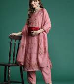 Floral Embroidered Thread Work Kurta with Trousers & With Dupatta